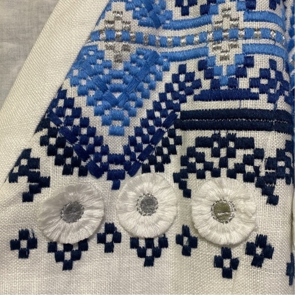 ALEXIS White & Blue Wylla Embroidered Linen Blend Maxi Dress - Picture 10 of 15